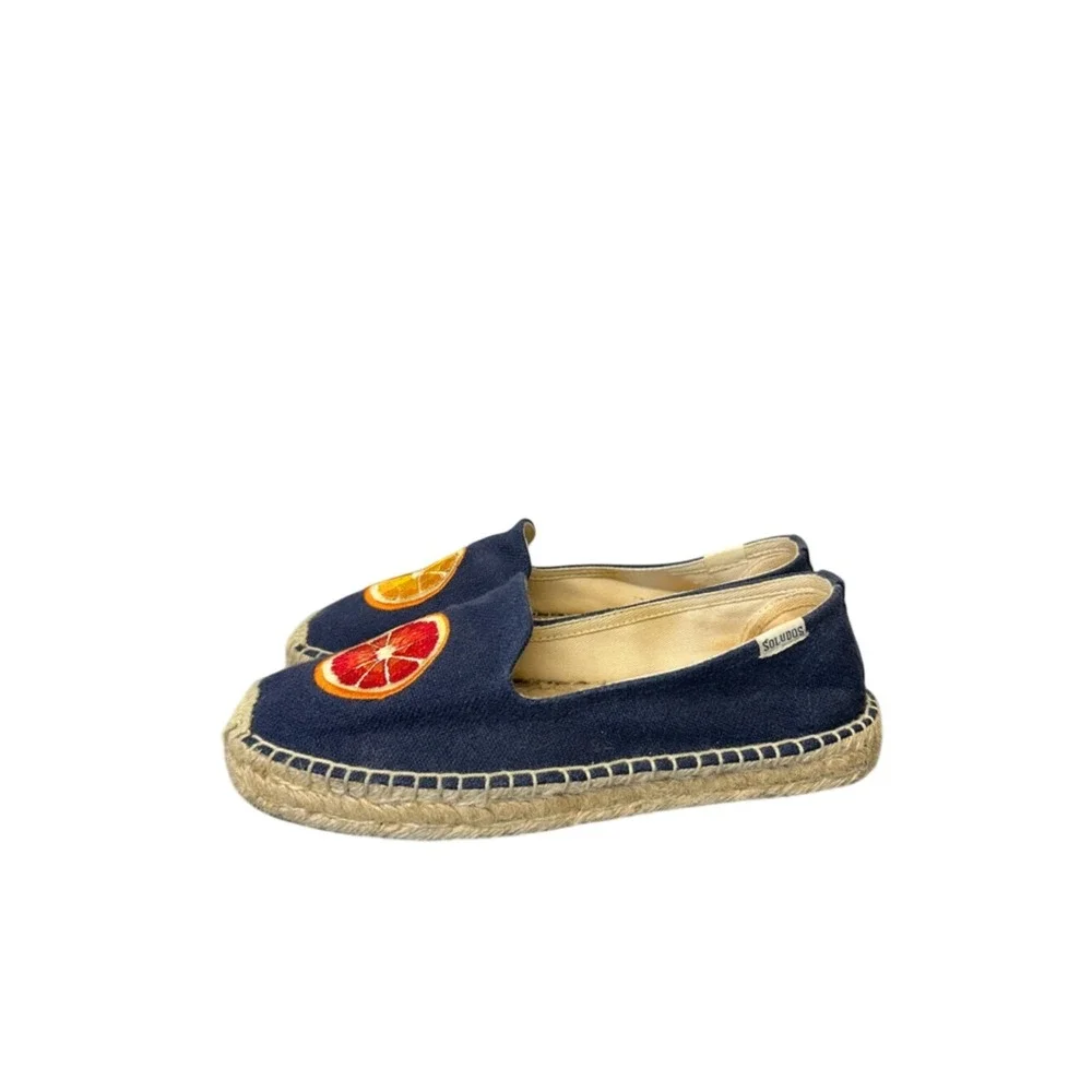 Soludos Navy Blue Citrus Fruit‎ Embroidered Espadrilles Size 7.5 Summer Shoe